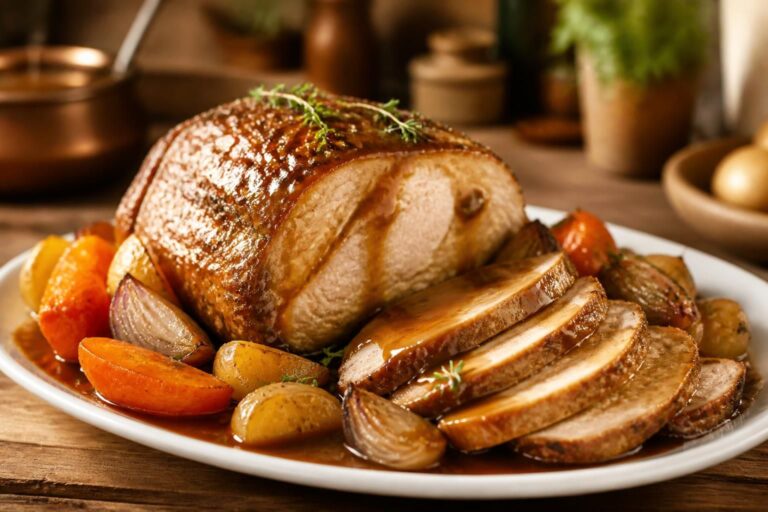 découvrez la recette traditionnelle du rôti de porc sauce fond de veau, un plat savoureux et facile à réaliser pour régaler toute la famille.