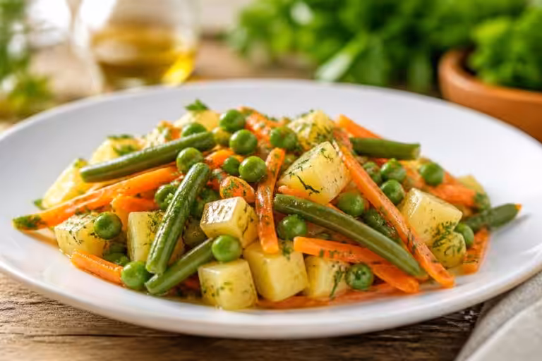 découvrez notre recette végane de salade jardinière tiède, rehaussée d'une délicate sauce à l'aneth, pour un plat frais et savoureux.