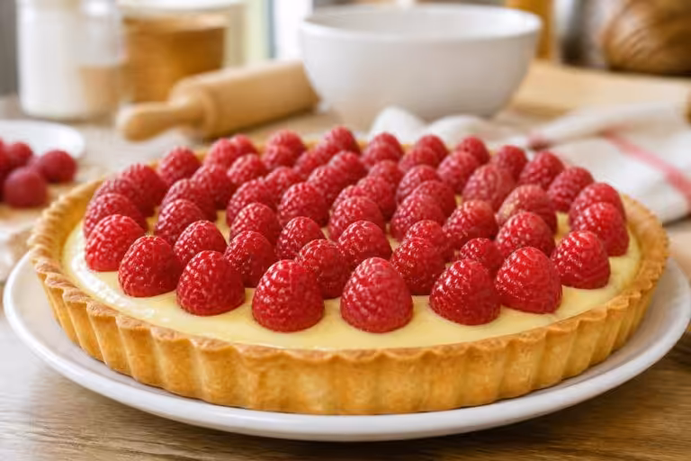 découvrez notre recette maison de tarte à la framboise avec une onctueuse crème pâtissière, idéale pour une pâtisserie savoureuse et facile à réaliser.